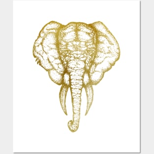 Elephant white gold Posters and Art